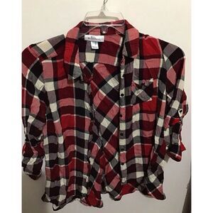 Motherhood Maternity Shirt Women MED Flannel Long Sleeve Red &Black‎ Plaid Shirt